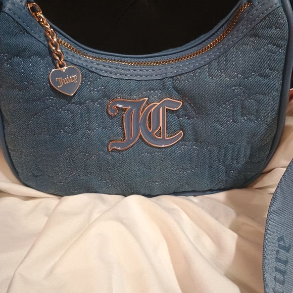 New Juicy Couture Blue Denim Pink League Hobo Purse Bag Set - Picture 3 of 7